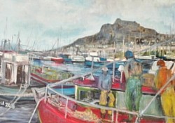 Oil on canvas  Harbour Scene