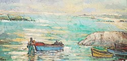 Oil on canvas fishing Boats Paternoster waterfront